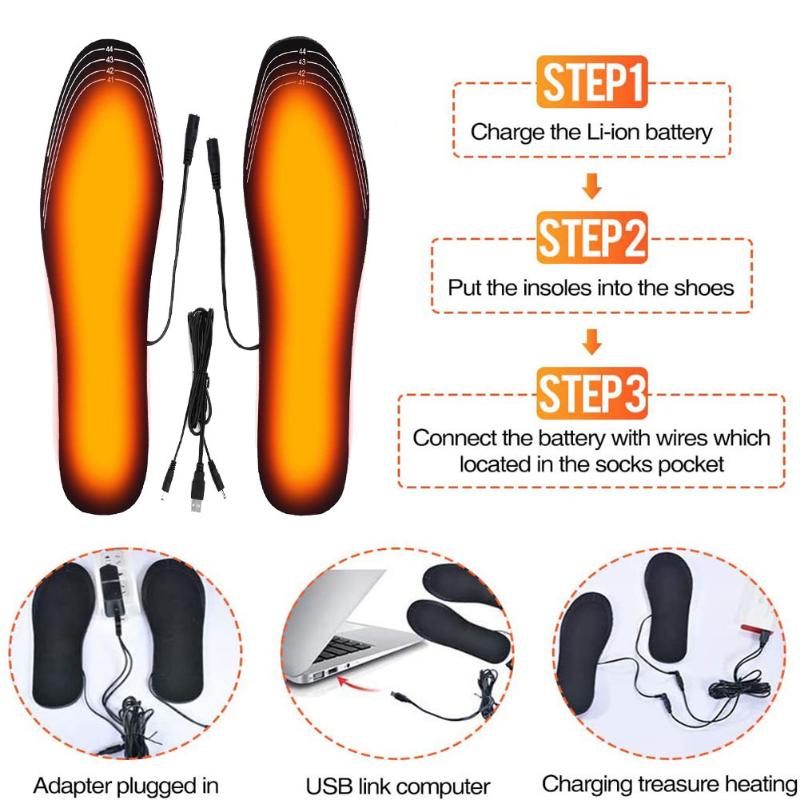 USB rechargeable heated insoles